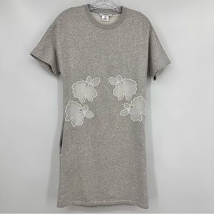 Carven Short Sleeve Mesh Floral Sweatshirt Dress Gray Size XS